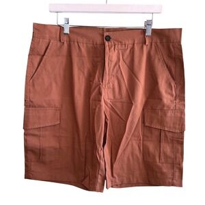 NWOT Unbranded Mens Rust Brown Cotton Linen Cargo Shorts Size Large NWOT Utility